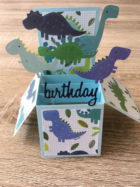 Dinosaur Pop Up Box Birthday Card Template 3d Papercut Svg Etsy Riset
