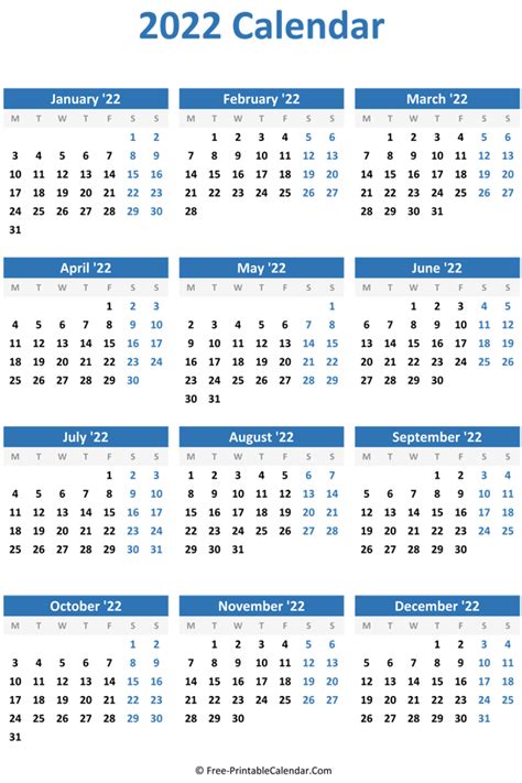 Free Printable 2022 Yearly Calendar Printable Calendar 2021
