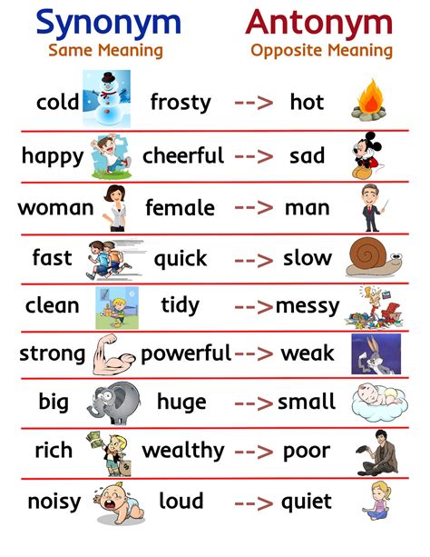 Synonym/ Antonym Educational Chart for kids Parts of Speech | Etsy