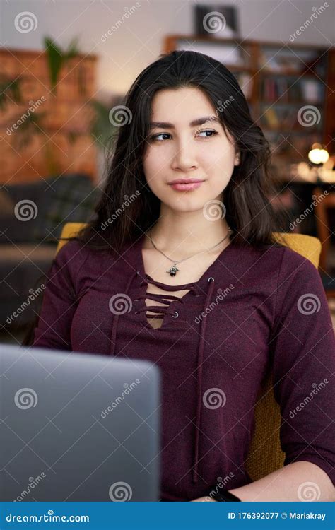 Happy Successful Businesswoman Working On Laptop In Co Working Place