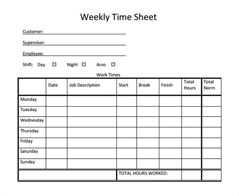 Weekly Timesheet Template Templates Free Printable