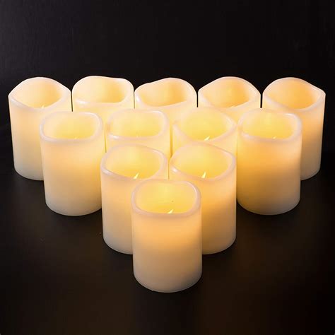 Set Of 12 Flameless Candles Battery Operated Led Pillar Real Wax
