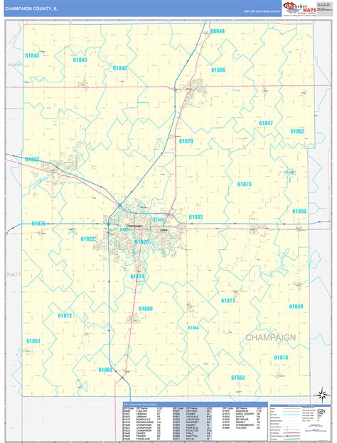 Champaign County Il Zip Code Wall Map Basic Style By Marketmaps Mapsales