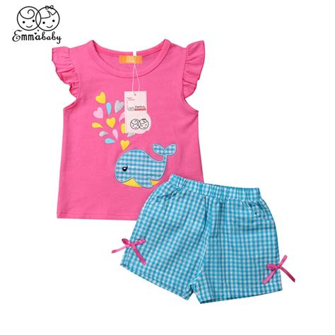 2019 Baby Girls Clothes Set Summer Toddler Kids Outfit Fly Sleeve T