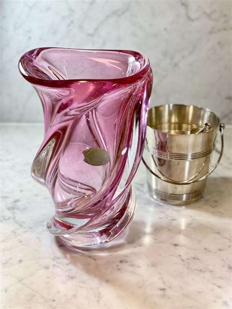 Superb Extra Large Pink Spiral Crystal Vase By Val Saint Lambert In Antique Coloured Glass