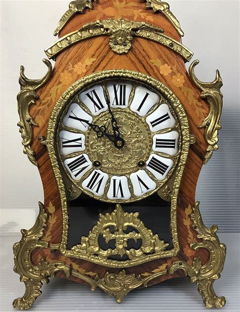 Ormolu French Boulle Walnut Mantle Clock 19th Century Antique Clock
