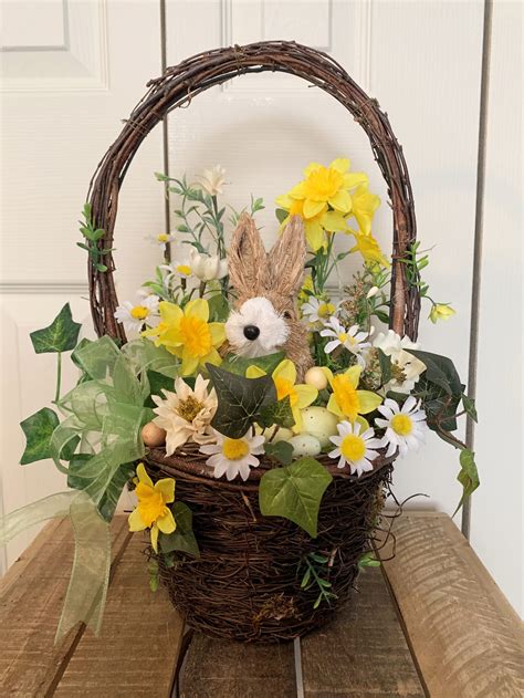 Spring Easter Basket Floral Arrangement With Bunny Easter Flower