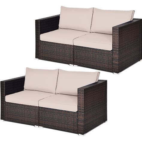 Gymax 4pcs Rattan Corner Sofa Set Patio Outdoor Furniture Set W Beige