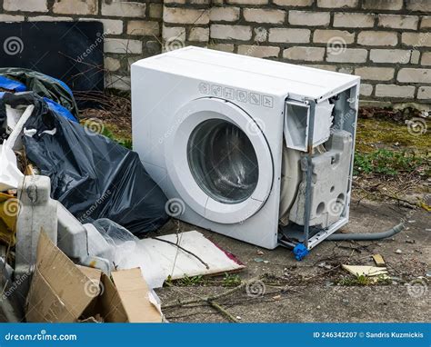 broken washing machine in dump stock image image of laundry recycle 246342207