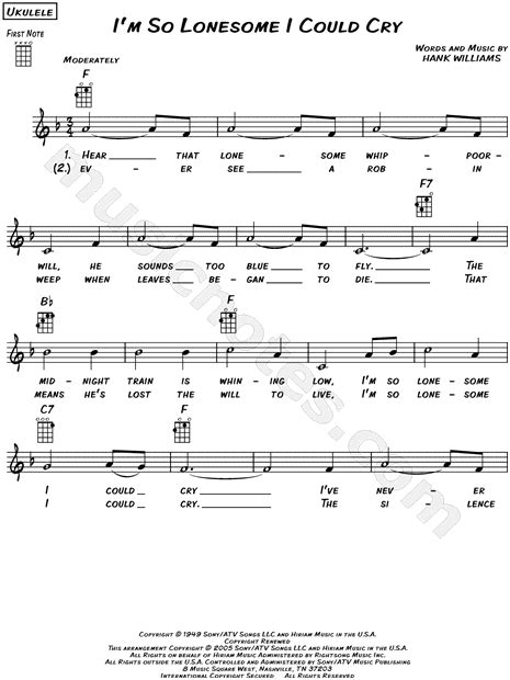 Hank Williams Im So Lonesome I Could Cry Sheet Music Leadsheet In F Major Download