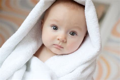 Baby Covered With White Towel Stock Image Image Of Beauty Curiosity