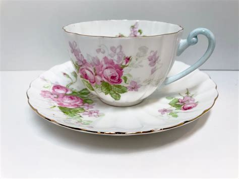 Floral Shelley Tea Cup And Saucer Rose Teacup Ludlow Shape Antique