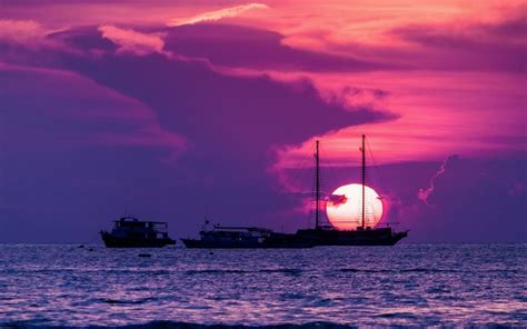 Boat boats ship ships sunset sea ocean wallpaper ...