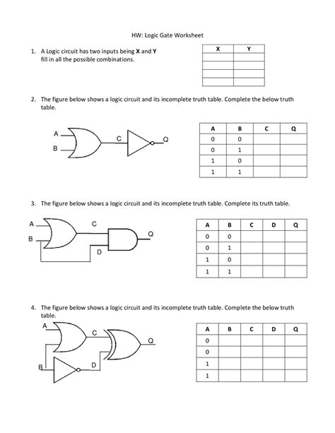 Hw Logic Gate Worksheet Exercises Logic Docsity