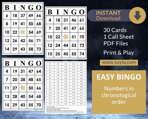 Easy Bingo 30 Bingo Cards With Call Sheet Instant Download Etsy
