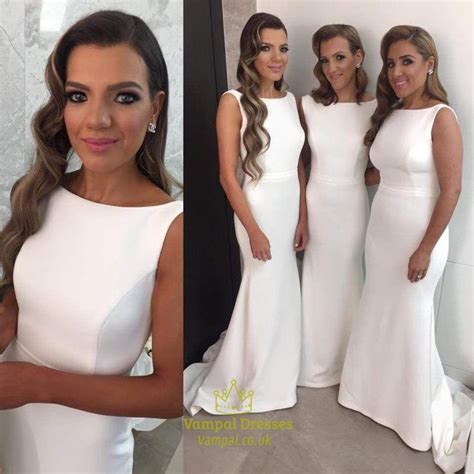 When it's time to shop for the perf bridesmaid dresses, we got you covered: White Sleeveless Floor Length Satin Sweep Mermaid ...