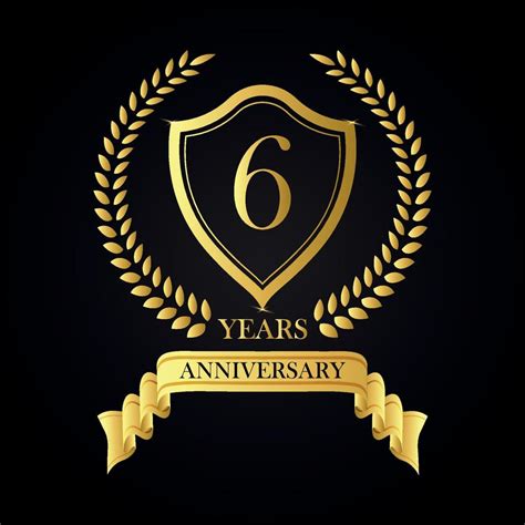 6 Years Anniversary Golden Laurel Wreath Anniversary Label Set Vector