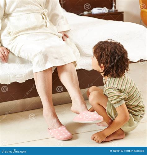 Child Helping Senior Woman At Home Stock Image Image Of Grandparents