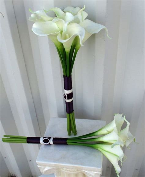 Calla Lily Wedding Bouquet White Plum Purple Real Touch Bridal Etsy