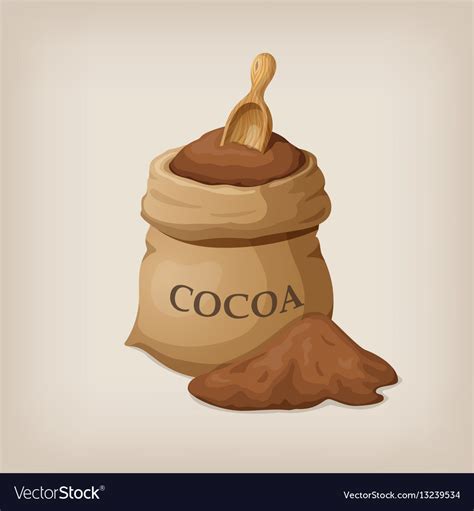 Bag Of Freshly Ground Cocoa Cocoa Powder Wooden Vector Image