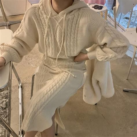 Warmcore Fluffy Plush Cardigan Beige Knit Dress 3 Piece Set