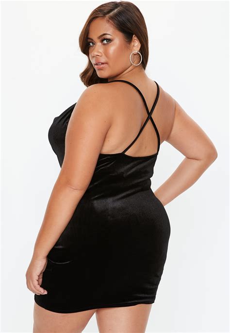 Plus Size Black Cowl Neck Strappy Velvet Dress | Missguided
