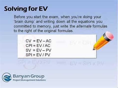 (800 / 1000) x 100 = 80% if the performance ratio is more than 100%, it means the project exceeds the budget (negative expenditure), and if it is equal to 100%, it means that it is alongside the planned budget. Earned Value Calculations - Solving For EV - PMP Exam Prep ...