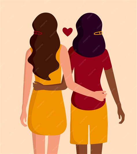 異人種間のレズビアンカップル若い女性を抱き締めるlgbtコミュニティと愛の概念 プレミアムベクター