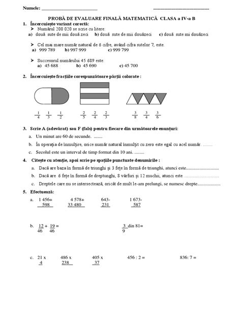 Test Final Matematica Clasa A Iv A Pdf