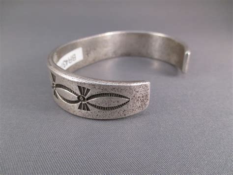 Sterling Silver Cuff Bracelet By Native American Navajo Indian Jewelry
