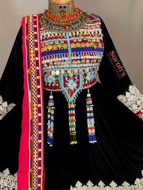 Afghan Kuchi Party Traditional Three Piece Velvet Charma Dozi Black