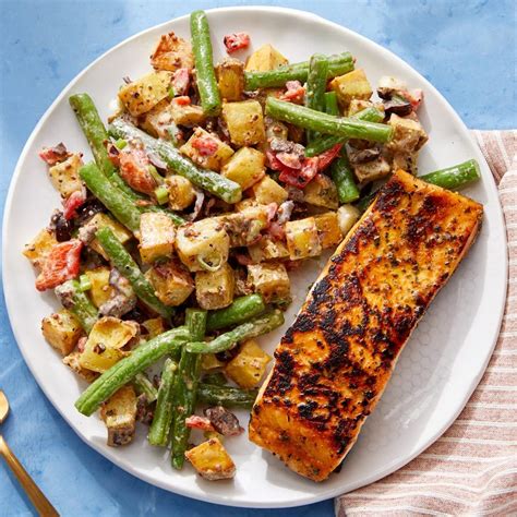 Recipe Seared Salmon With Niçoise Style Potatoes And Green Beans Blue