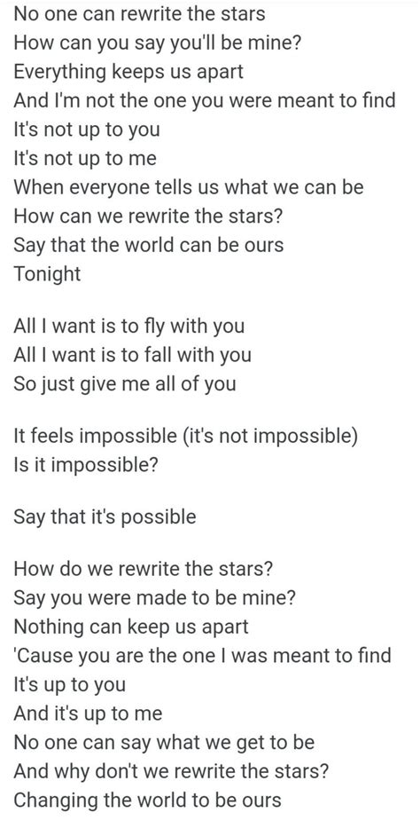Rewrite The Stars Printable Lyrics Printable Word Searches