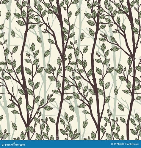 Seamless Pattern Of Tree Branches Stock Vector Illustration Of
