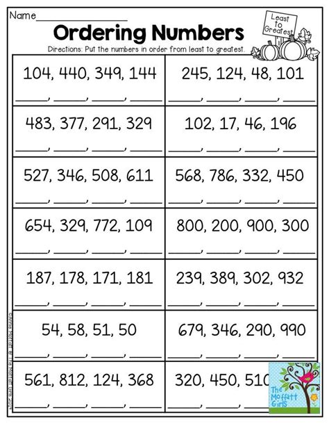 Ordering Of Numbers Worksheets