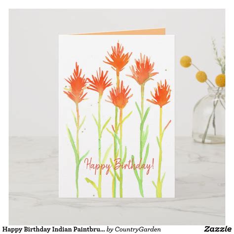 Happy Birthday Indian Paintbrush Watercolor Flower Card