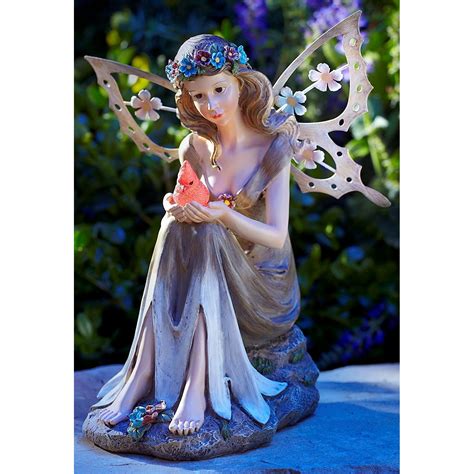 Moonrays Solar Powered Garden Fairy With Glowing Cardinal Statue