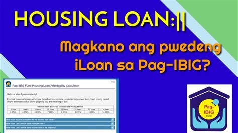 I would personally recommend you to go for axis bank housing loan option, where you can check your home loan eligibility through the eligibility. Pag-IBIG HOUSING LOAN:|| Magkano ang pwede iLoan sa Pag ...