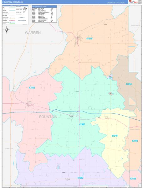 Fountain County In Wall Map Color Cast Style By Marketmaps Mapsales