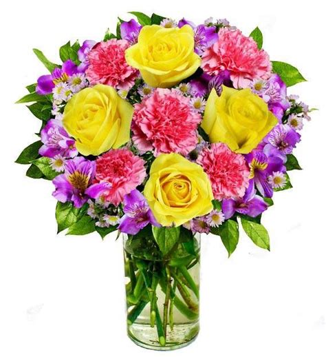 Beautiful Yellow Roses Pink Carnations And Purple Alstroemeria Bouquet N Petals And Blooms