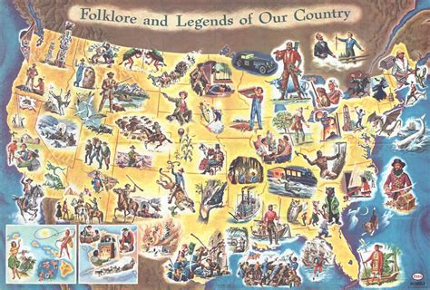 1960 Esso Folklore And Legends Map Of The United States Ebay