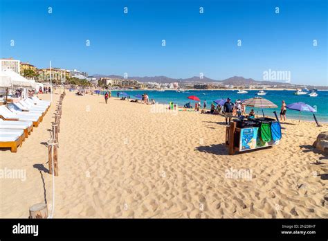Sunny Hot Day At The Playa Pública Public Beach At The Resort Town Of Cabo San Lucas Mexico