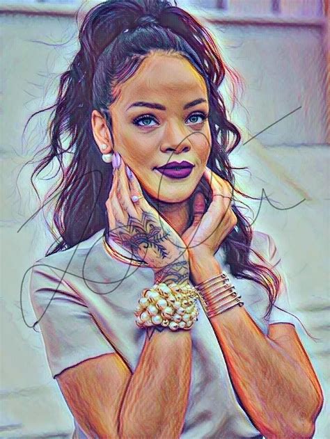 Rihanna Coloured Drawing Hand Drawn Print Rihanna2 Artbyzakia