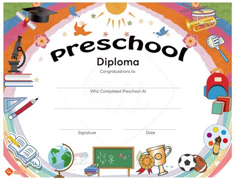 Preschool Diploma Preschool Graduation Certificate