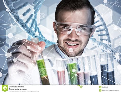 Portrait Of Concentrated Male Scientist Working With Reagents In