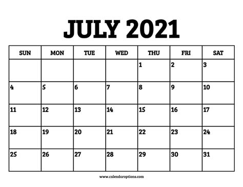 July 2021 Printable Calendar Printable World Holiday