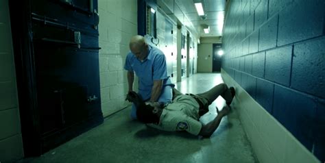 In The Movie Brawl In Cell Block 99 The Prison Guard Taps Out After Bradley Breaks His Arm
