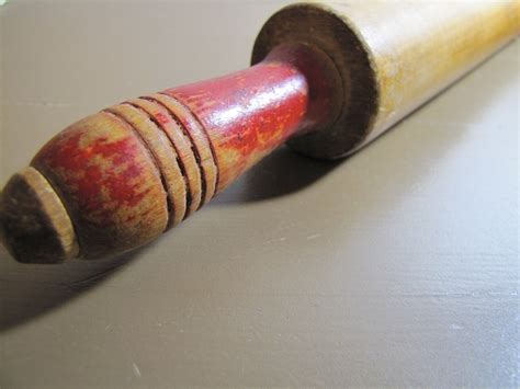 Vintage Wooden Rolling Pin Red Painted Grooved Handles Etsy Uk