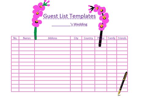 Printable Guest List Sheet
