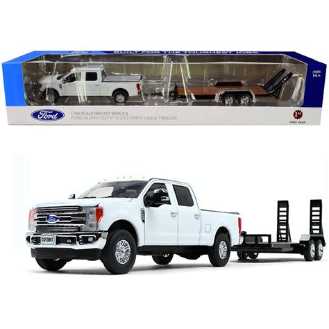 Ford F 250 Crew Cab Super Duty Pickup Truck White And Tandem Axle Tag